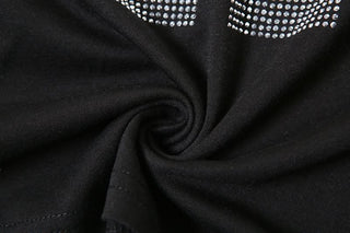 Short sleeve letter beaded crewneck top