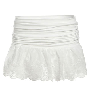 Ruched A line embroidery solid mini skirt