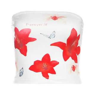 Flower print backless contrast tube top