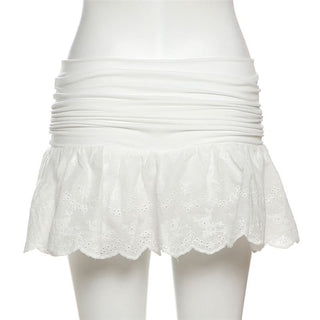 Ruched A line embroidery solid mini skirt