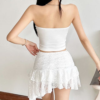 Flower print backless contrast tube top