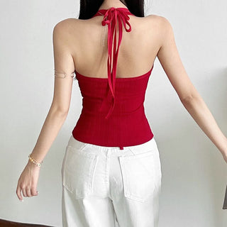 Halter self tie plaid 2 piece textured top