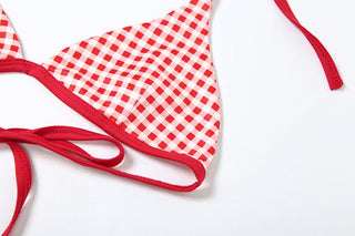 Halter self tie plaid 2 piece textured top