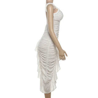 Ruched v neck irregular backless mini dress