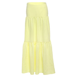 Yellow ruched zip-up maxi skirt