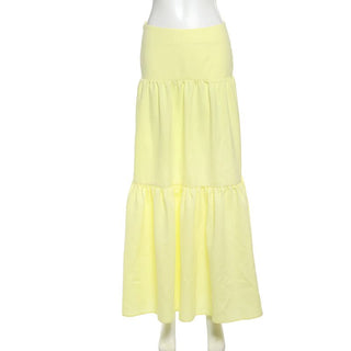 Yellow ruched zip-up maxi skirt