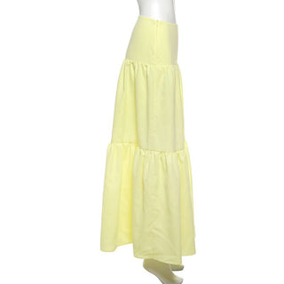Yellow ruched zip-up maxi skirt