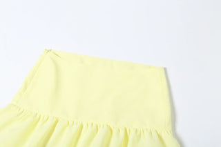 Yellow ruched zip-up maxi skirt