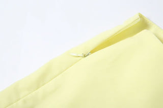 Yellow ruched zip-up maxi skirt