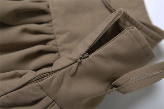 Zip-up ruched A line self tie solid mini skirt