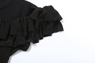 Ruffle u neck mesh sleeveless solid top