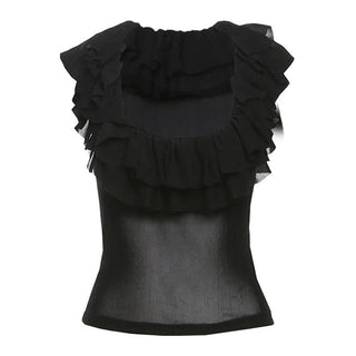 Ruffle u neck mesh sleeveless solid top