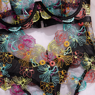 V neck hollow out embroidery cami bodysuit