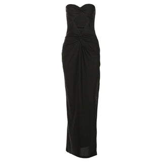 Sweetheart neck hollow out ruched tube cut out maxi dress