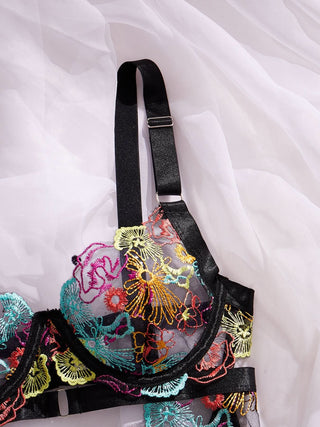 V neck hollow out embroidery cami bodysuit