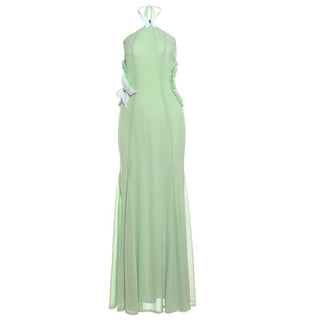 Hollow out halter zip-up butterfly applique cut out maxi dress