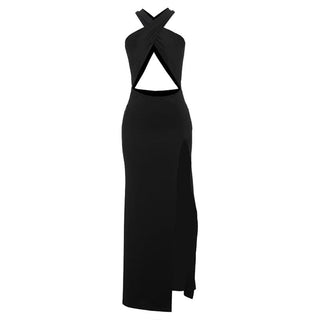 Hollow out cross front slit solid cut out maxi dress