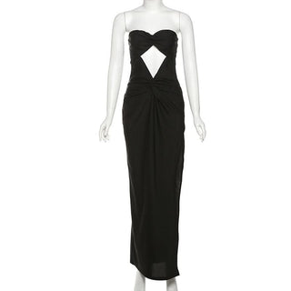 Sweetheart neck hollow out ruched tube cut out maxi dress