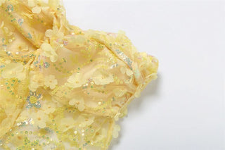 Glitter flower applique backless tube top