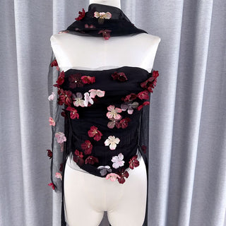 Flower applique backless corset tube top