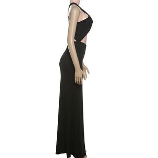 Hollow out cross front slit solid cut out maxi dress