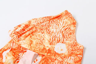 Irregular hollow out print one shoulder cut out mini dress