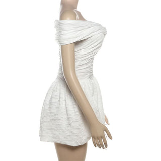 Off shoulder ruched drawstring solid mini dress