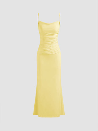 Cowl Neck Ruched Backless Maxi Dress