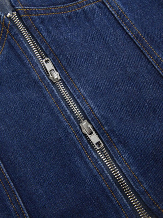 Denim Polo Neck Zip Through Blouse