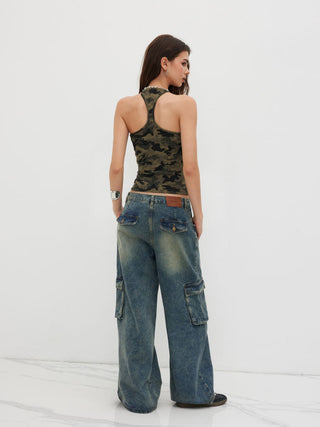 Cotton-blend Camo Cami Top