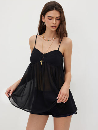 Chiffon Leopard Bowknot Oversized Mini Nightdress