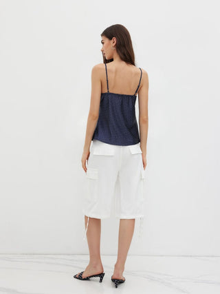 Sweetheart Neckline Polka Dot Lace Trim Knotted Cami Top
