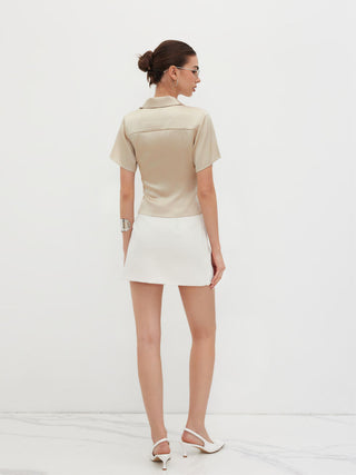 Satin Collar Knotted Shirt