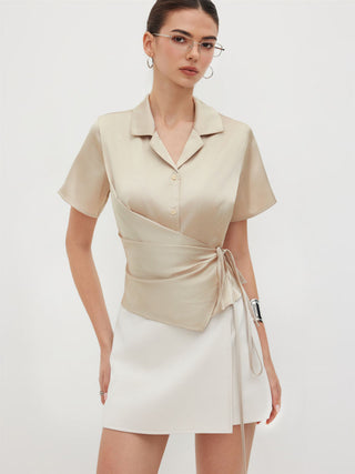 Satin Collar Knotted Shirt