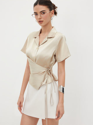Satin Collar Knotted Shirt