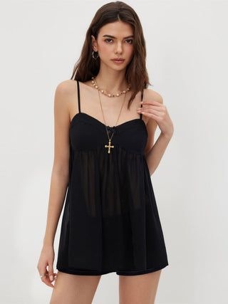 Chiffon Leopard Bowknot Oversized Mini Nightdress