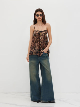 Chiffon Leopard Bowknot Oversized Mini Nightdress