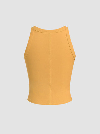 Cotton-blend Round Neckline Solid Tank Top