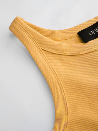 Cotton-blend Round Neckline Solid Tank Top