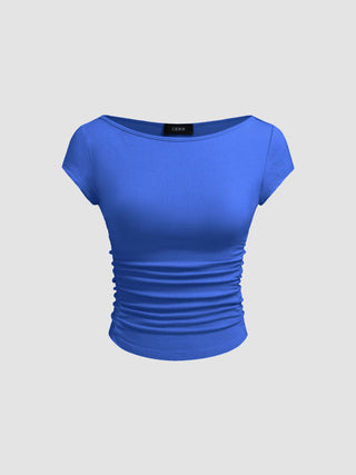 Boat Neck Ruched Tee