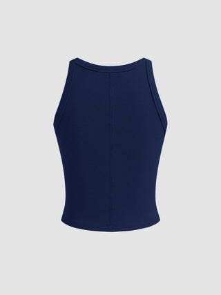 Cotton-blend Round Neckline Solid Tank Top