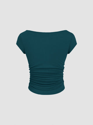 Boat Neck Ruched Tee