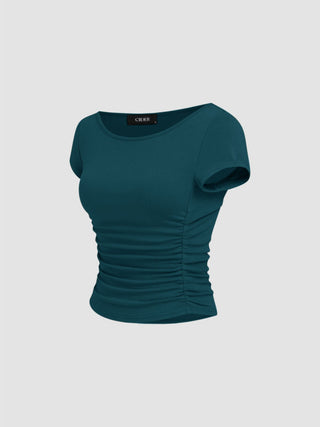 Boat Neck Ruched Tee
