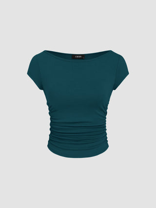 Boat Neck Ruched Tee