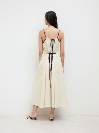 Linen-blend Linen-blend Square Neck Knotted Beaded Cami Maxi Dress For Daily Casual