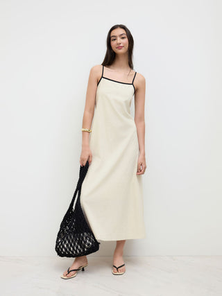 Linen-blend Linen-blend Square Neck Knotted Beaded Cami Maxi Dress For Daily Casual