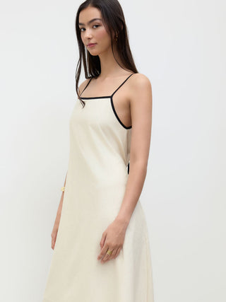 Linen-blend Linen-blend Square Neck Knotted Beaded Cami Maxi Dress For Daily Casual