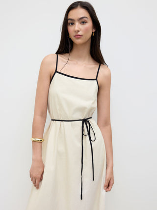 Linen-blend Linen-blend Square Neck Knotted Beaded Cami Maxi Dress For Daily Casual