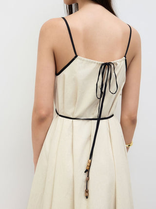 Linen-blend Linen-blend Square Neck Knotted Beaded Cami Maxi Dress For Daily Casual