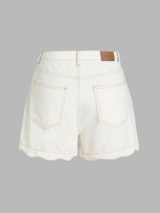 Solid Wave Trim Jean Shorts